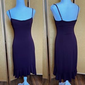 BCBG purple/wine stretch dress w/ mermaid hem slightly raised on left front (S)
